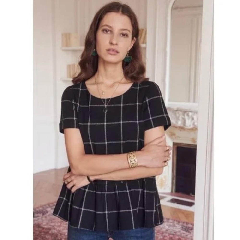 Sezane Naya Flannel Black White Check Blouse FR 42/US 8